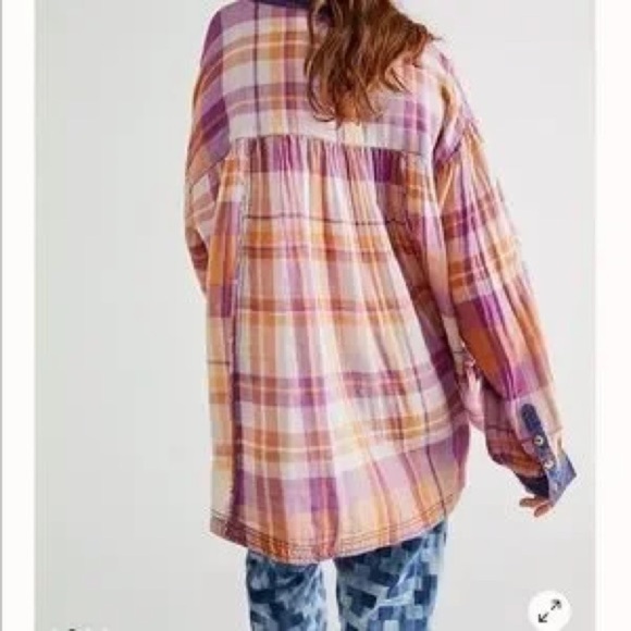 Free People Olivia Plaid Button Down Shirt Size Small Oversized 100% Cotton - Picture 13 of 13